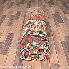 Coral Red Aryana Collection Serapi Heriz Oriental Rug with Large Medallion Design