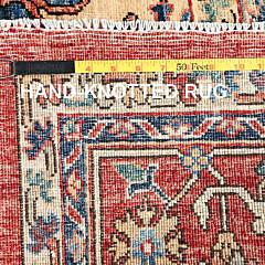 Coral Red Aryana Collection Serapi Heriz Oriental Rug with Large Medallion Design