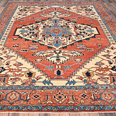 Rust Orange Afghan Peshawar with Serapi Heriz Design Oriental Rug