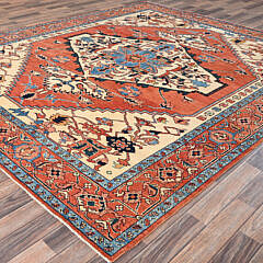 Rust Orange Afghan Peshawar with Serapi Heriz Design Oriental Rug