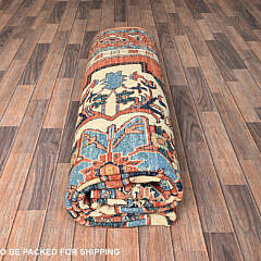 Rust Orange Afghan Peshawar with Serapi Heriz Design Oriental Rug