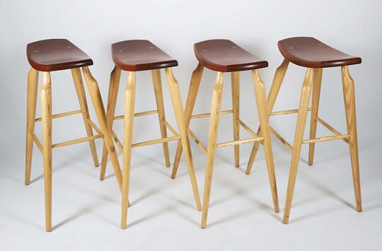 Set of Four Stephen Swift Cherry and Ash Counter Height Bar Stools