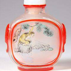 Chinese Inside-Painted and Red Overlay Glass Snuff Bottle, Qing Dynasty
