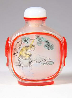 Chinese Inside-Painted and Red Overlay Glass Snuff Bottle, Qing Dynasty