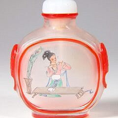 Chinese Inside-Painted and Red Overlay Glass Snuff Bottle, Qing Dynasty