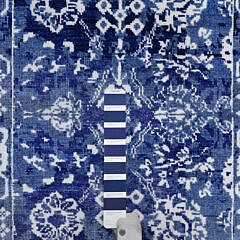 Blue and Ivory Tone on Tone Hand Knotted Wool and Silk Oriental Carpet Runner