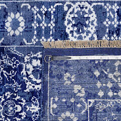 Blue and Ivory Tone on Tone Hand Knotted Wool and Silk Oriental Carpet Runner