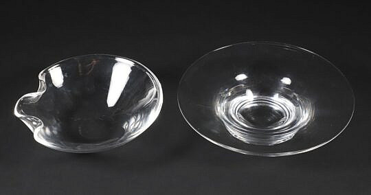 Two Signed Steuben Clear Crystal Dishes