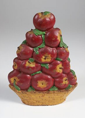 Decorative Painted Cast Iron "Basket of Apples" Doorstop