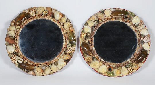 Pair of Vintage Shell Encrusted Circular Wall Mirrors