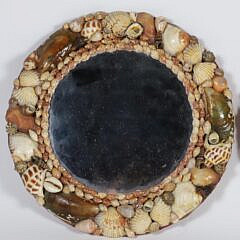 Pair of Vintage Shell Encrusted Circular Wall Mirrors