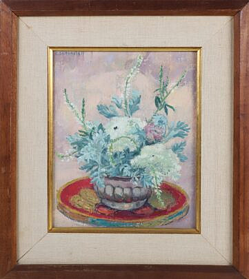 Elizabeth Saltonstall (1900-1990) "Floral Still Life" Oil on Canvas
