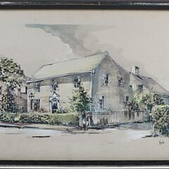 Warren Krebs "Nantucket Street Scene" Mixed Media on Paper