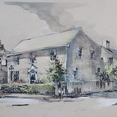 Warren Krebs “Nantucket Street Scene” Mixed Media on Paper