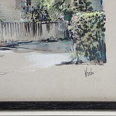Warren Krebs “Nantucket Street Scene” Mixed Media on Paper