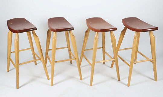 Set of Four Stephen Swift Cherry and Ash Bar Stool