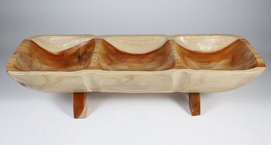 Contemporary Fruitwood Three-Compartment Footed Bowl