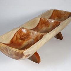 Contemporary Fruitwood Three-Compartment Footed Bowl