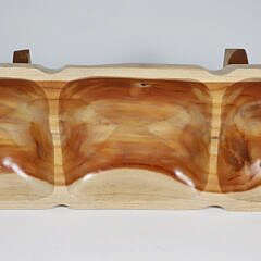 Contemporary Fruitwood Three-Compartment Footed Bowl