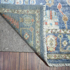 Denim Blue Angora Oushak Hand Knotted Blue Wool Oriental Carpet Runner