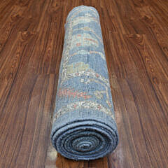 Denim Blue Angora Oushak Hand Knotted Blue Wool Oriental Carpet Runner