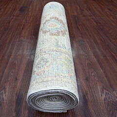 Oyster White Angora Oushak Hand Knotted Wool Oriental Carpet Runner