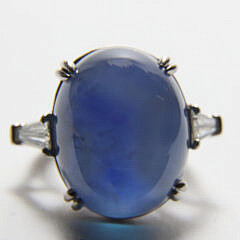 Platinum Oval 40.36ct Double Cabochon Natural Blue Star Sapphire and Diamond Ring