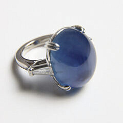 Platinum Oval 40.36ct Double Cabochon Natural Blue Star Sapphire and Diamond Ring