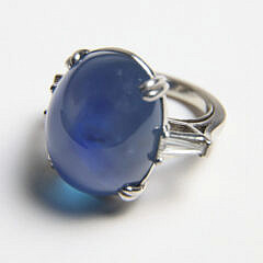 Platinum Oval 40.36ct Double Cabochon Natural Blue Star Sapphire and Diamond Ring