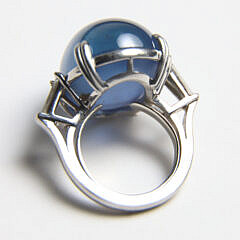Platinum Oval 40.36ct Double Cabochon Natural Blue Star Sapphire and Diamond Ring
