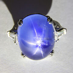 Platinum Oval 40.36ct Double Cabochon Natural Blue Star Sapphire and Diamond Ring