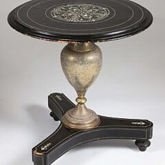 Antique Indian Brass and Ebony Marquetry Side Table