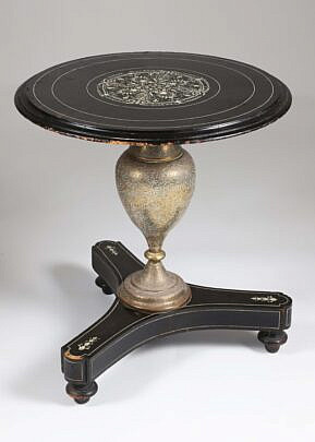 Antique Indian Brass and Ebony Marquetry Side Table