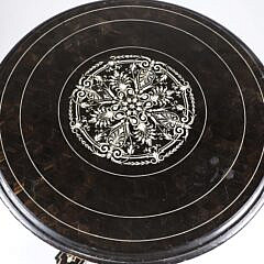 Antique Indian Brass and Ebony Marquetry Side Table