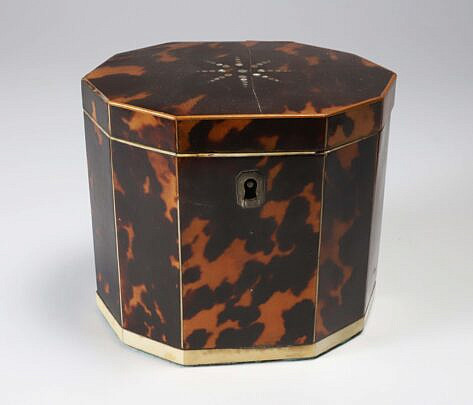 Antique British Regency Decagonal Tortoiseshell Tea Caddy, early 19th Century