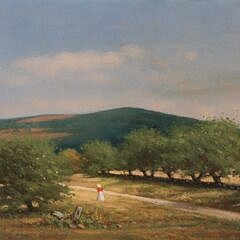 Charles D. Cahoon Oil on Lined Canvas “Tree Lined Road to a Cape Cod Homestead”
