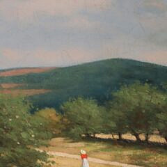 Charles D. Cahoon Oil on Lined Canvas “Tree Lined Road to a Cape Cod Homestead”