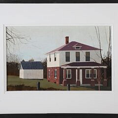 John Austin (1918-2001) "Red Brick House" Tempera on Board, circa 1983