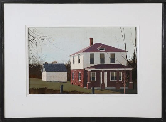 John Austin (1918-2001) "Red Brick House" Tempera on Board, circa 1983