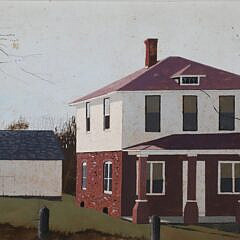 John Austin (1918-2001) “Red Brick House” Tempera on Board, circa 1983