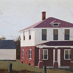 John Austin (1918-2001) “Red Brick House” Tempera on Board, circa 1983