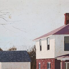John Austin (1918-2001) “Red Brick House” Tempera on Board, circa 1983