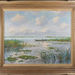 J. Vermeulen Oil on Canvas "Pleasant Day Fishing On The Marsh"