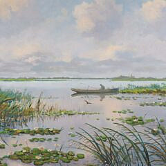 J. Vermeulen Oil on Canvas “Pleasant Day Fishing On The Marsh”