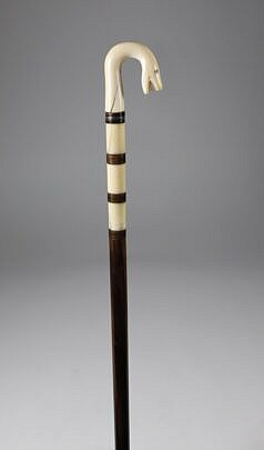 Whaleman Made Snake Head and Wood Shaft Walking Stick, 19th Century