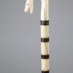Whaleman Made Snake Head and Wood Shaft Walking Stick, 19th Century
