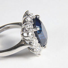 Platinum 7.50ct Cushion Cut Blue Sapphire and Diamond Ring