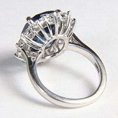 Platinum 7.50ct Cushion Cut Blue Sapphire and Diamond Ring