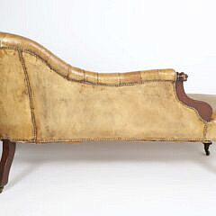 English Carved Mahogany and Leather Upholstered Recamier, Mid 19th Century
