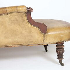 English Carved Mahogany and Leather Upholstered Recamier, Mid 19th Century